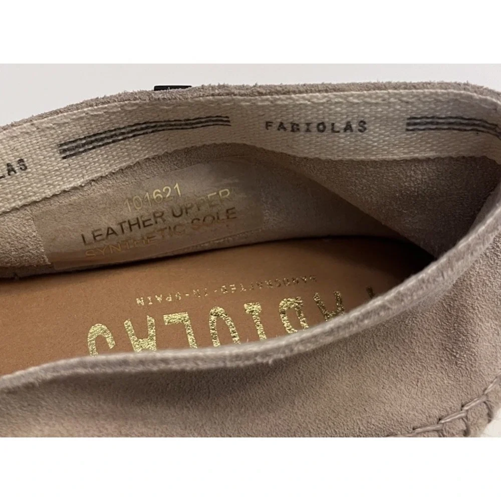 New FABIOLAS Sz 9 40 Espadrilles Suede Embroidered Flats Beige Tan Anthropologie